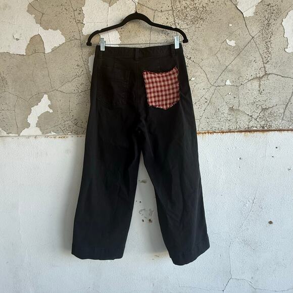 Gap Jeans Black High Rise Wide Leg Crop Denim Patchwork Plaid Pocket Y2K Women 6 - Picture 5 of 8